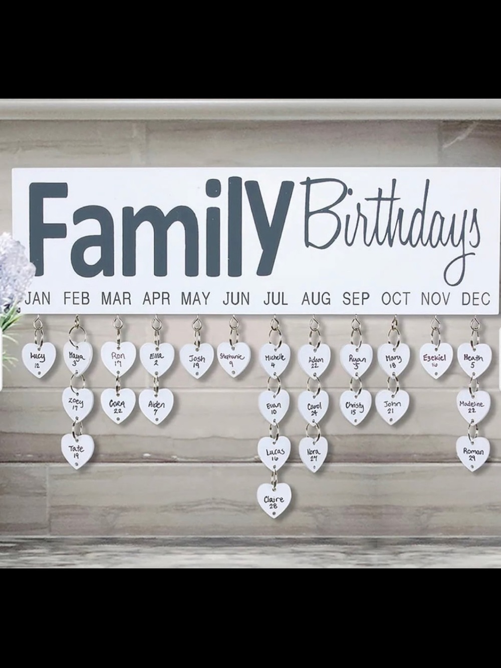 Family Birthdays Hanging Wall Sign - White